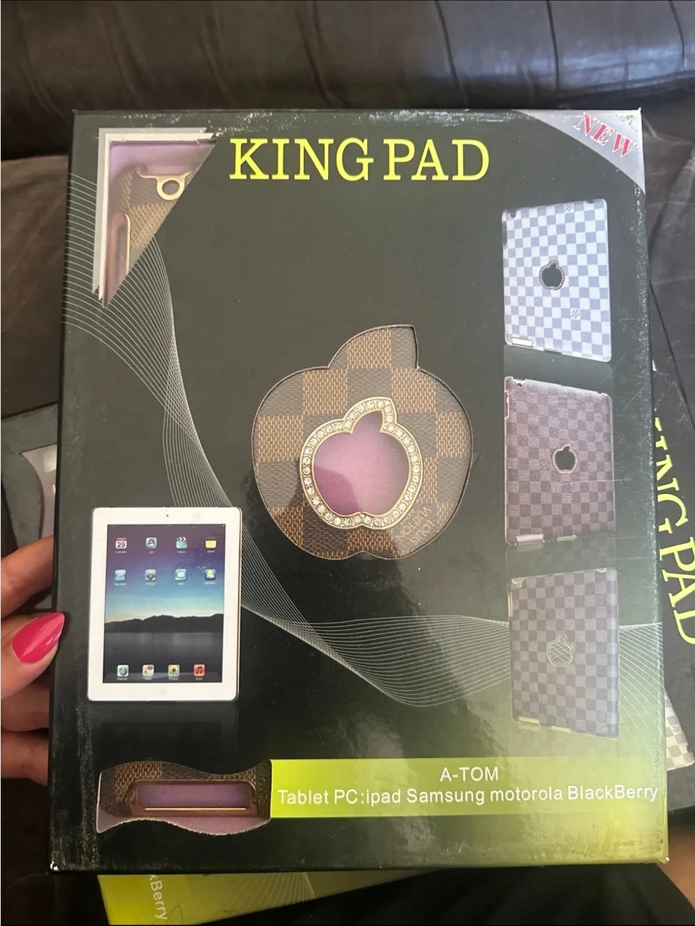 Luxury Checkered Brown Tablet Case with Pink Accent
